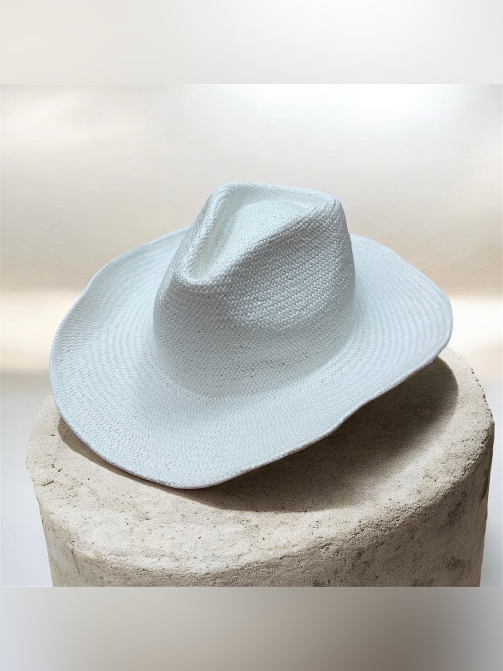 Aritzia White Wide-Brim Straw Fedora Hat size M
